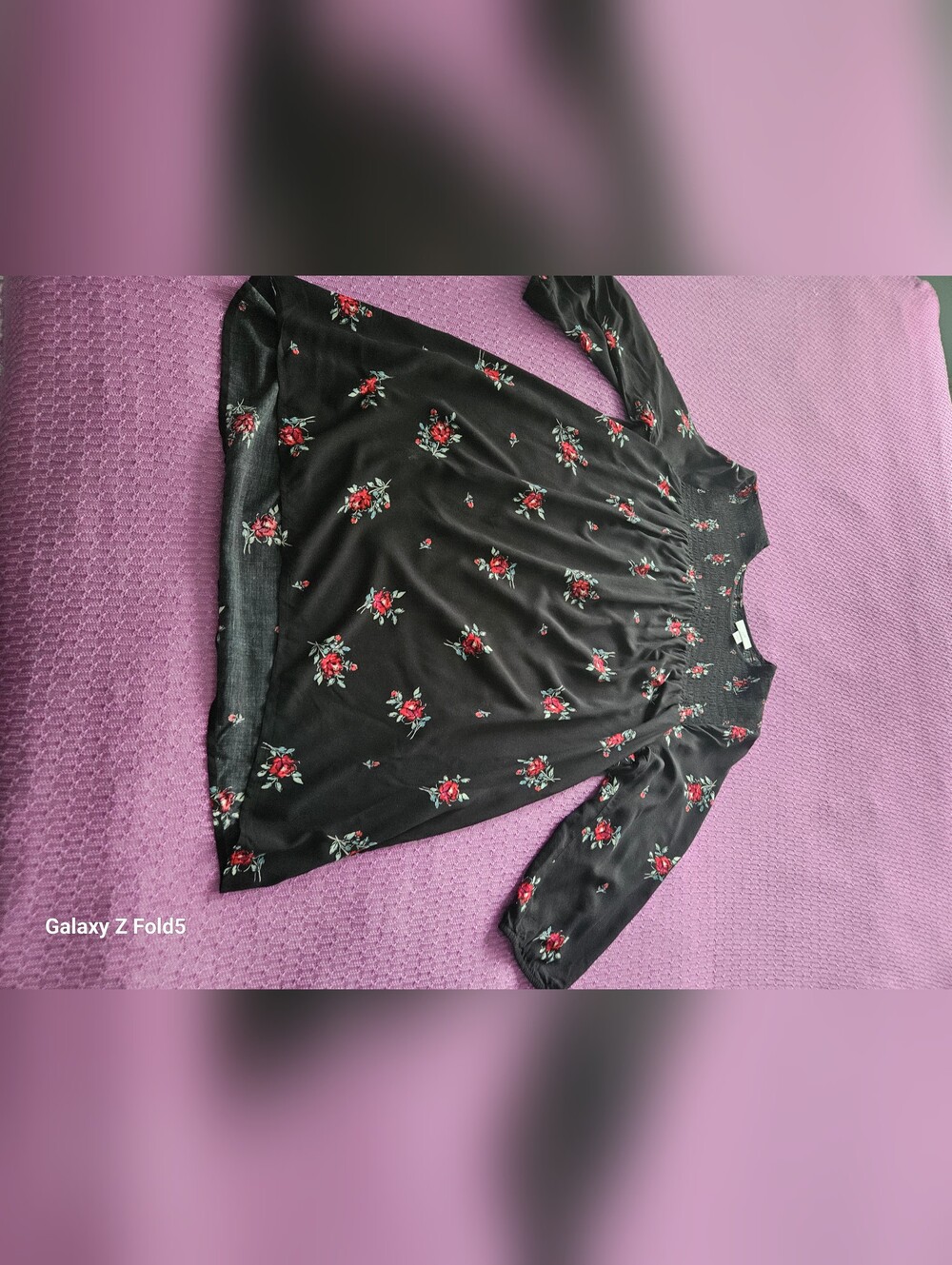 J.Jill black floral smocked long sleeve blouse size M
